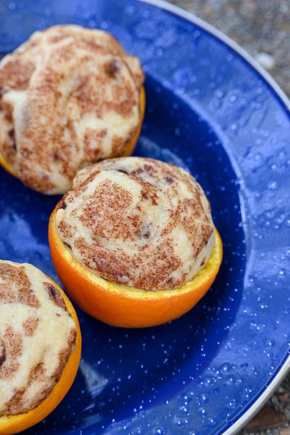 campfire orange cinnamon rolls close up