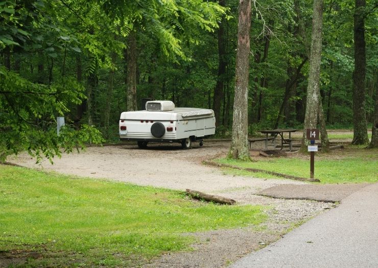 pop up camper at campsite