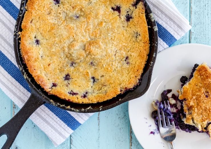 cast iron skillet blueberry cobbler slice