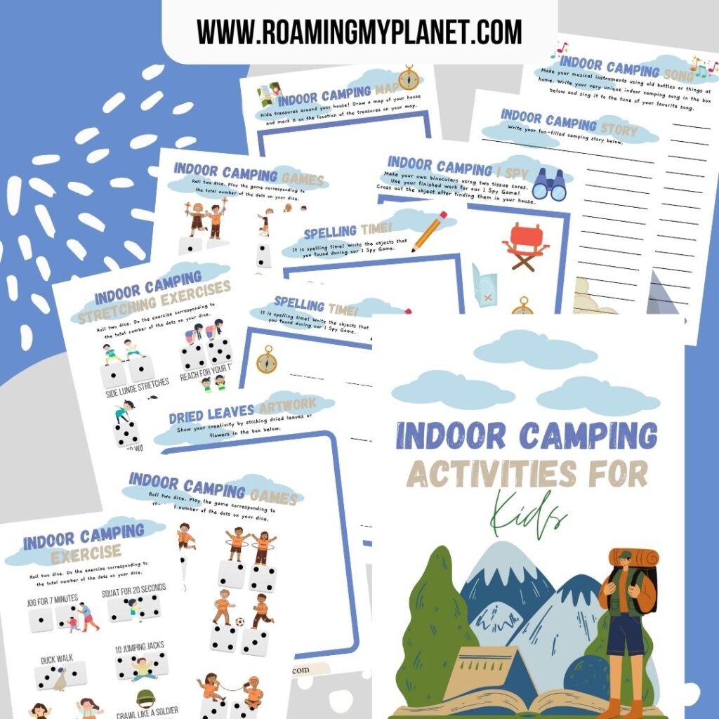 Indoor Camping Activities for Kids Blog Mock-up- www.RoamingMyPlanet.com