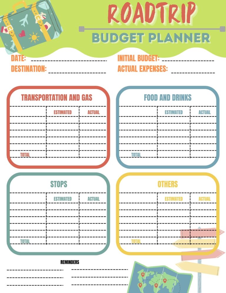 Free Printable Road Trip Budget Planner