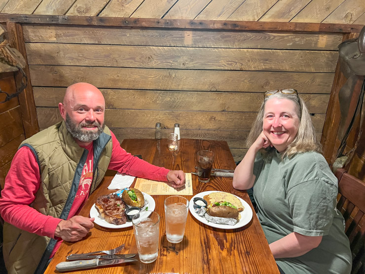 Daniel and Melissa eating at the Old Saloon in Emigrant, Montana.