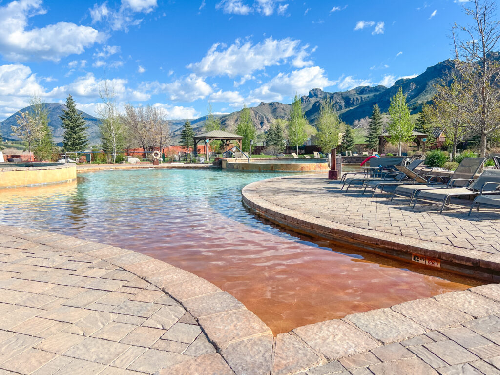 Photograph of the pool area at Yellowstone Hot Springs. 