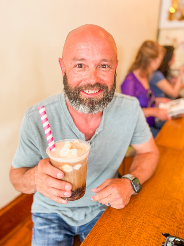 Daniel Drinking Soda Fountain Zaharakos Ice Cream Parlor Things to Do in Columbus Indiana