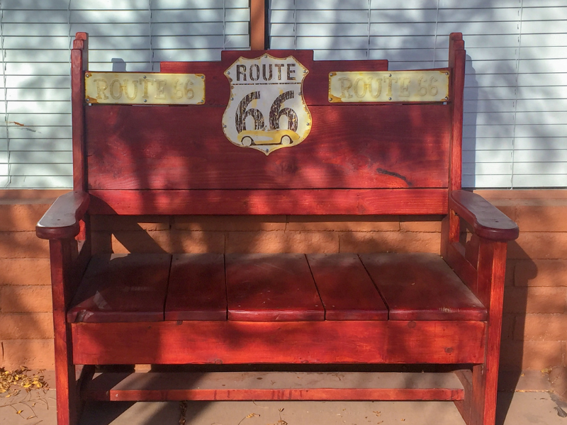 Historic Route 66 bench in Winslow, Arizona
