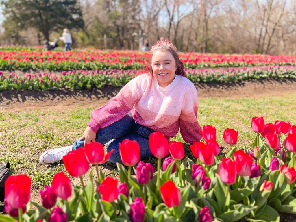 Melissa with tulips. Oklahoma March Events 2026