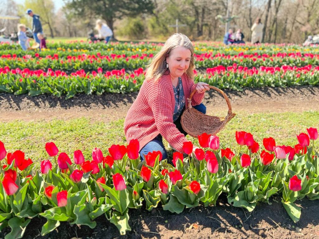 Melissa with tulips. Oklahoma March Events 2026
