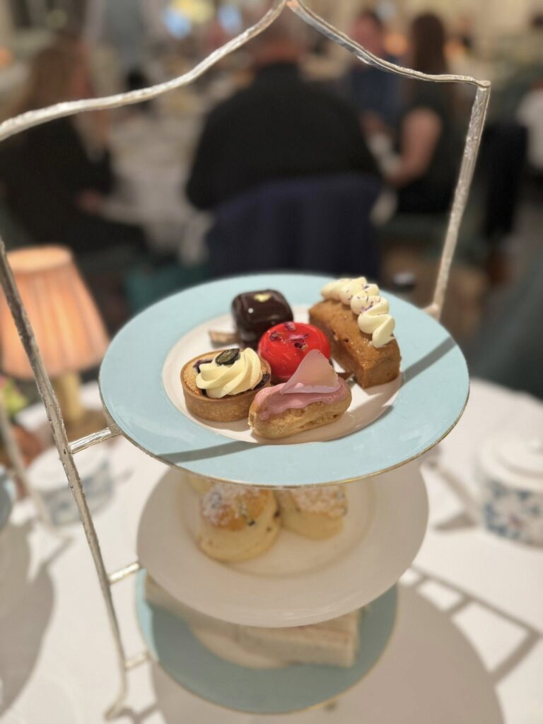 Tiers of food during Fortnum & Mason afternoon tea