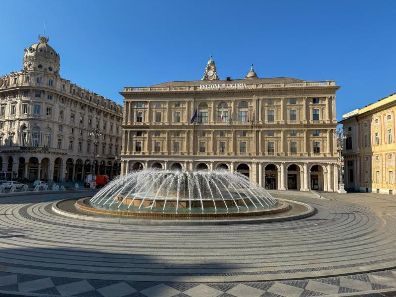 Piazza De Ferrari, the main square of Genoa, Italy
