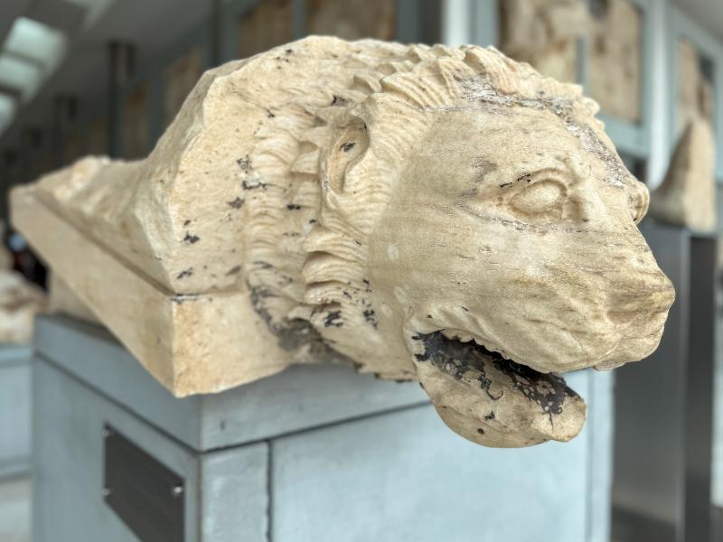 Stone lion head waterspout from the Parthenon in Athens, Greece 