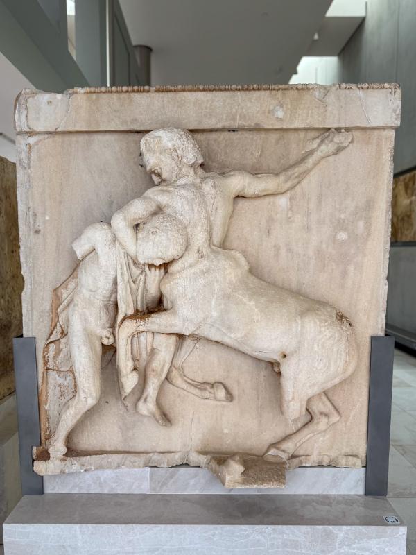 A South Metope from the Parthenon in Athens, currently housed in the Acropolis Museum