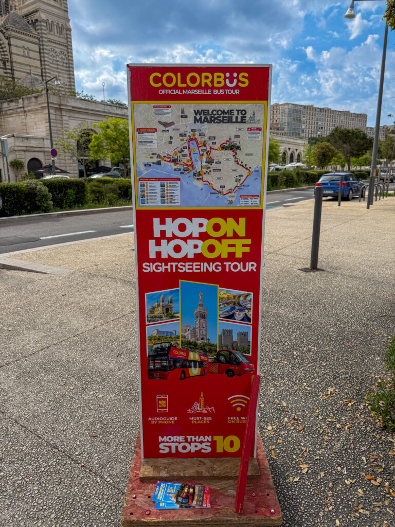 hop-on hop-off bus sign