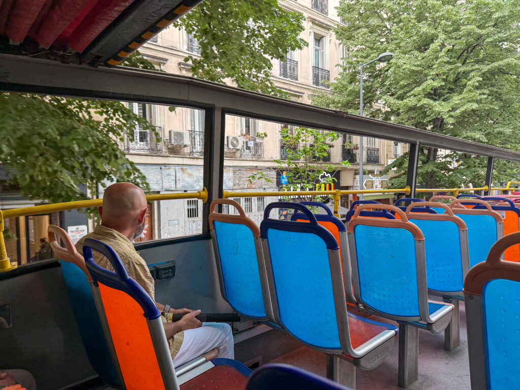 Daniel on hop-on hop-off bus in Marseille Port