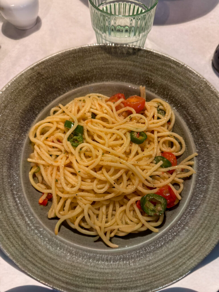 Pasta with garlic, olive oil, and chilies at La Campania for Dinner During Our Day Trip to Arundel from London