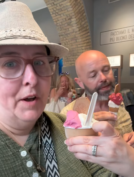 Melissa and Daniel eating gelato in Rome