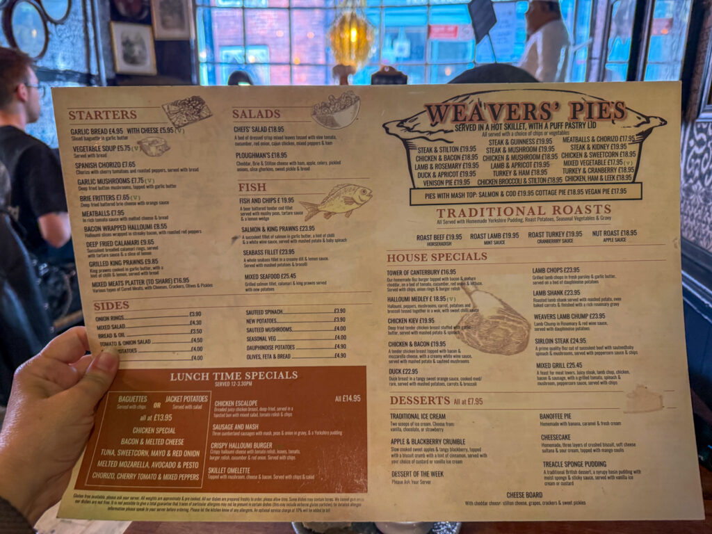 Weavers Pies Menu