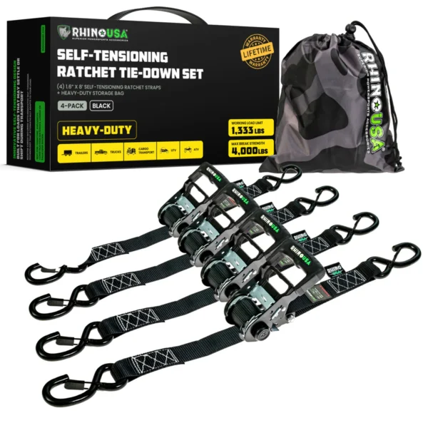 Rhino USA Self-Tensioning Ratchet Straps Travel Gifts for Dad