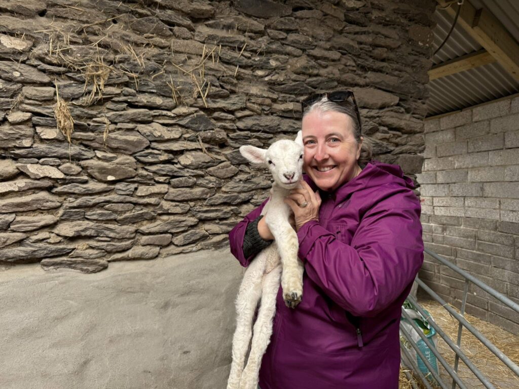 Melissa holding a baby lamb in Dingle Peninsula day