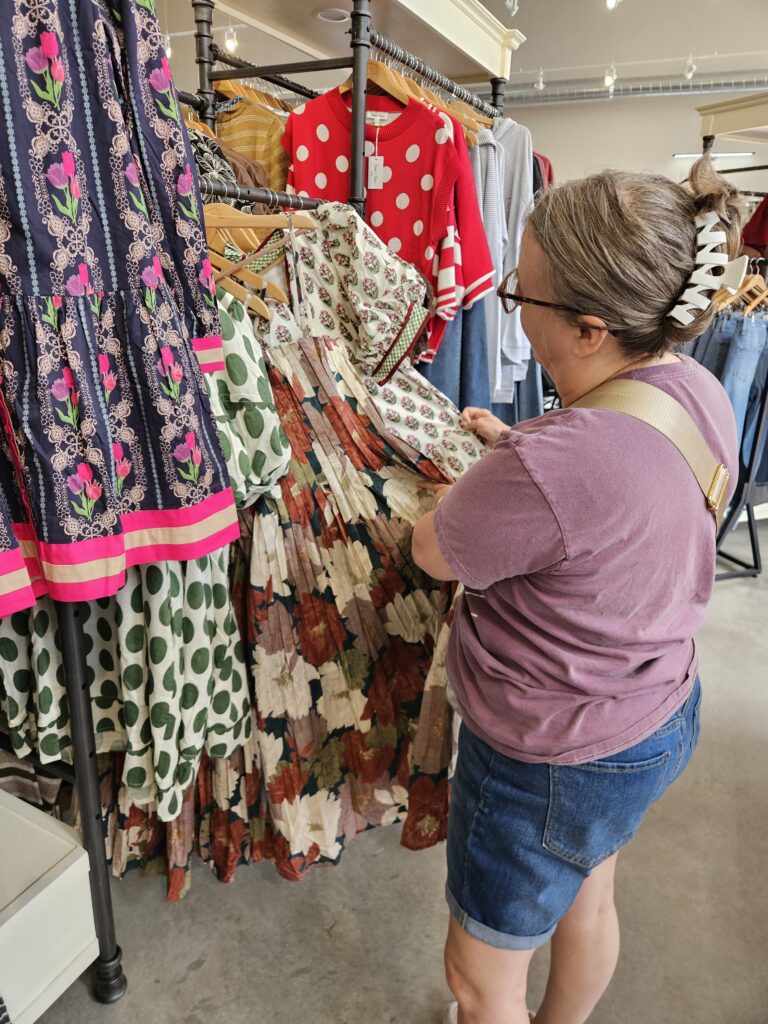 Melissa Shopping at The Mix Mercantile during our Getaway & Retreat in Sulphur