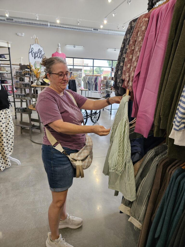 Melissa Shopping at The Mix Mercantile during our Getaway & Retreat in Sulphur