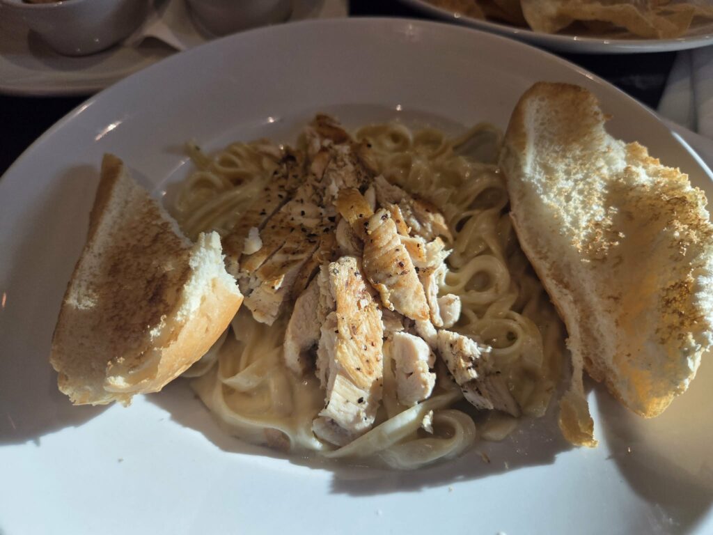 Chicken Alfredo at Springs Restaurant during our Getaway & Retreat in Sulphur